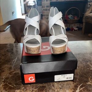 Guess White Wedge Sandals